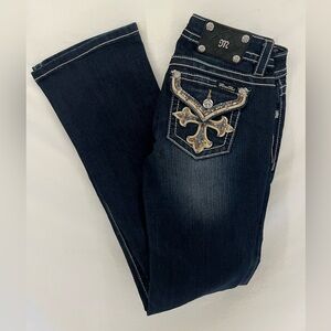 Miss Me Women’s Sequin Rhinestone Cross Pocket Denim Bootcut Jeans Y2K Size 27